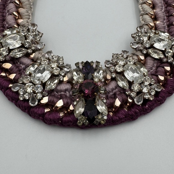 Purple and Rose Colored Layered Crystal Necklace Faux Stone knitted - Picture 2 of 7